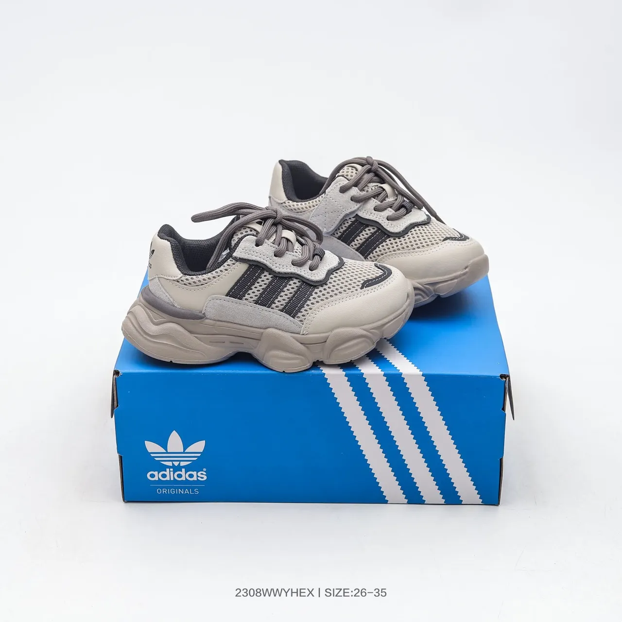 Adidas Beige Navy Sculpted Sole Mixed Mesh And Suede Upper Chunky Sneakers 3