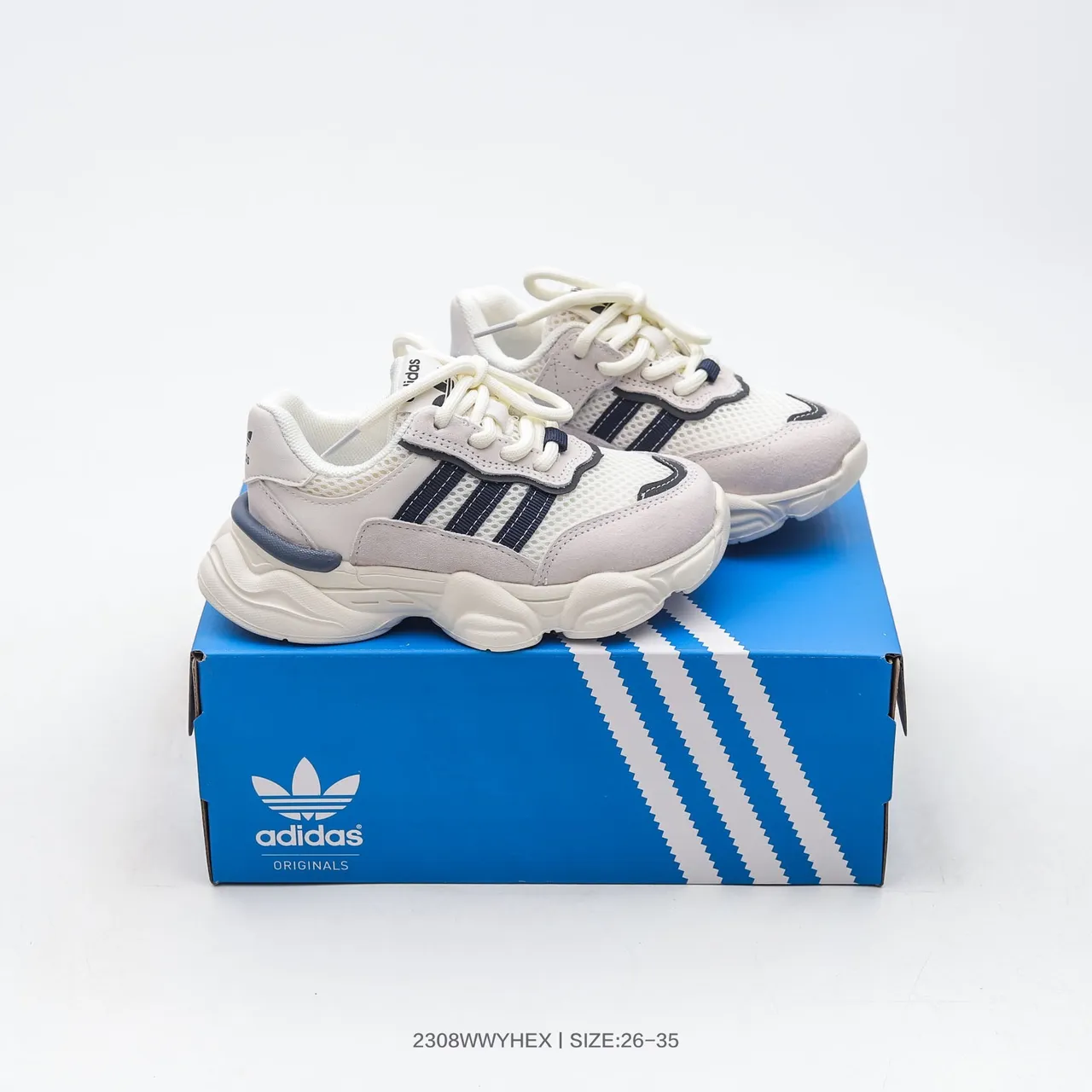 Adidas Beige Navy Sculpted Sole Mixed Mesh And Suede Upper Chunky Sneakers 4