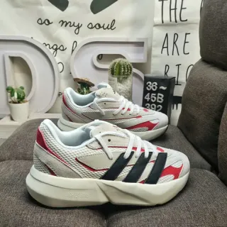Adidas Beige Red Chunky Sculpted Midsole Mesh And Synthetic Overlay Construction Lifestyle Sneakers
