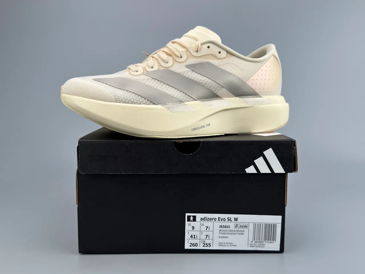 Adidas Beige Silver Lightweight Mesh Upper Metallic Three Stripes Running Shoes 4