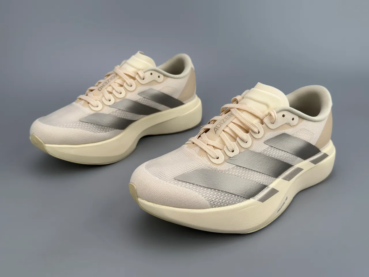 Adidas Beige Silver Lightweight Mesh Upper Metallic Three Stripes Running Shoes 5