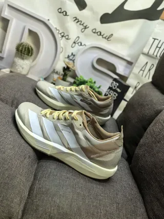 Adidas Beige White Low-Profile Mesh-and-Synthetic Upper Running Shoes 7