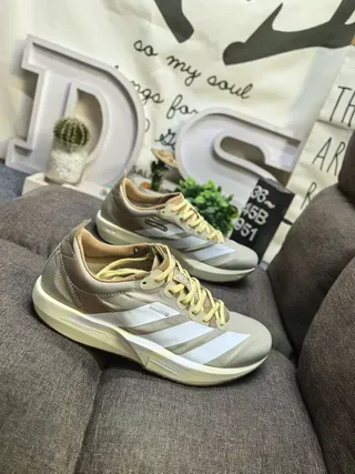 Adidas Beige White Low-Profile Mesh-and-Synthetic Upper Running Shoes 9