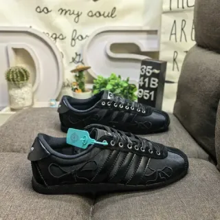 Adidas Black Blue Leather Upper Three-Stripe Side Panel Lifestyle Sneakers