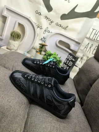 Adidas Black Blue Leather Upper Three-Stripe Side Panel Lifestyle Sneakers 7
