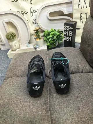 Adidas Black Blue Leather Upper Three-Stripe Side Panel Lifestyle Sneakers 8