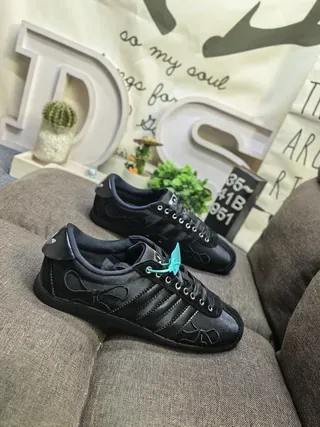 Adidas Black Blue Leather Upper Three-Stripe Side Panel Lifestyle Sneakers 9