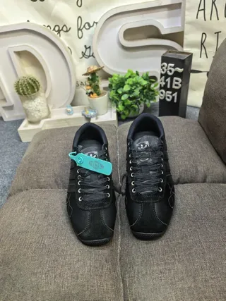 Adidas Black Blue Leather Upper Three-Stripe Side Panel Lifestyle Sneakers 10
