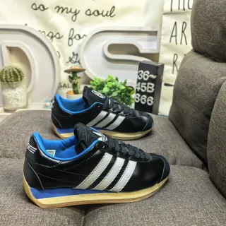 Adidas Black Blue Low-Top Leather Upper Lifestyle Sneakers