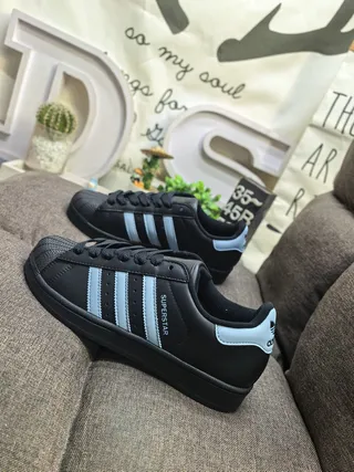 Adidas Black Blue Shell-Toe Three-Stripe Side Panel Lifestyle Sneakers 7
