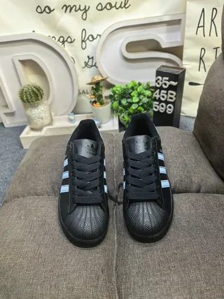 Adidas Black Blue Shell-Toe Three-Stripe Side Panel Lifestyle Sneakers 10