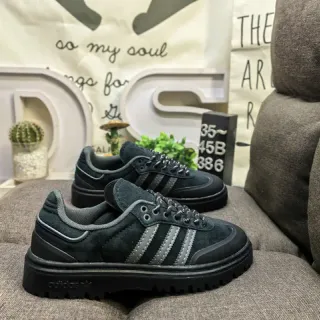 Adidas Black Gray Suede Upper Three-Stripe Side Panel Lifestyle Sneakers