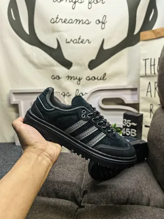 Adidas Black Gray Suede Upper Three-Stripe Side Panel Lifestyle Sneakers 5