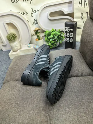Adidas Black Gray Suede Upper Three-Stripe Side Panel Lifestyle Sneakers 6