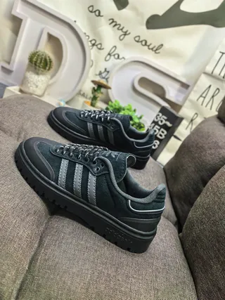 Adidas Black Gray Suede Upper Three-Stripe Side Panel Lifestyle Sneakers 7