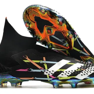 Adidas Black Multicolor High-Cut Sock-Fit Upper Asymmetrical Lace Cage Firm-Ground Soccer Shoes