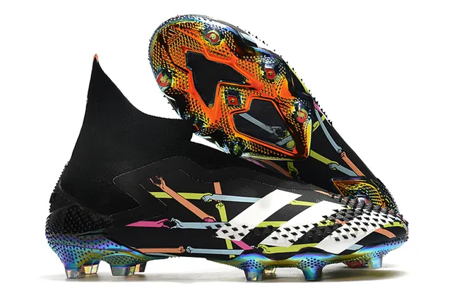 Adidas Negro Multicolor Alto Corte Ajuste Calcetín Parte Superior Asimétrico Cordones Jaula Suelo Firme Zapatos de Fútbol 1