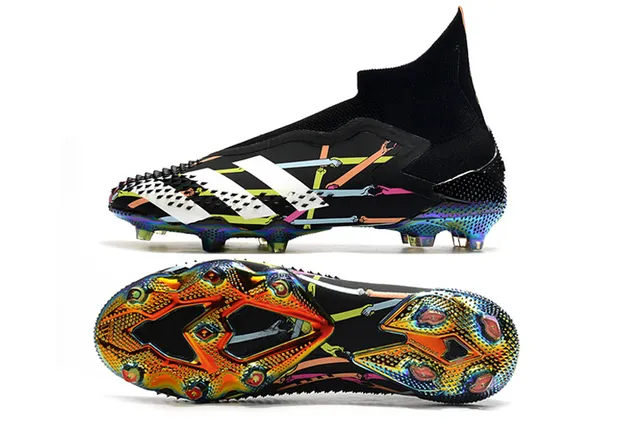 Adidas Negro Multicolor Alto Corte Ajuste Calcetín Parte Superior Asimétrico Cordones Jaula Suelo Firme Zapatos de Fútbol 2