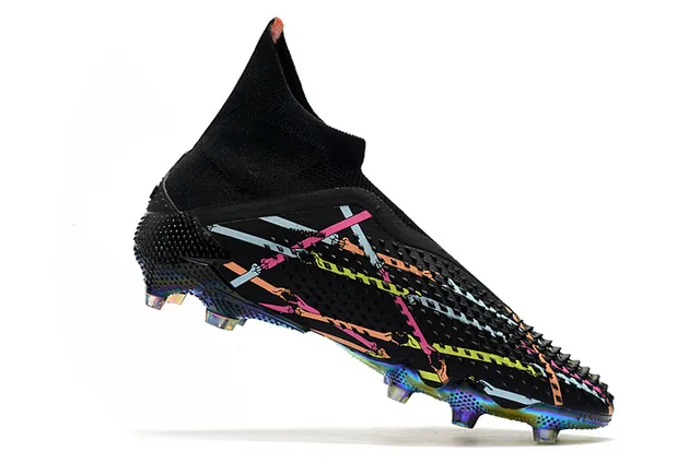 Adidas Negro Multicolor Alto Corte Ajuste Calcetín Parte Superior Asimétrico Cordones Jaula Suelo Firme Zapatos de Fútbol 3