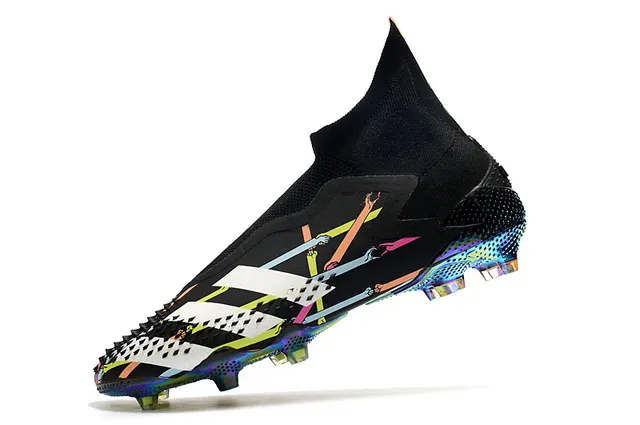 Adidas Negro Multicolor Alto Corte Ajuste Calcetín Parte Superior Asimétrico Cordones Jaula Suelo Firme Zapatos de Fútbol 4