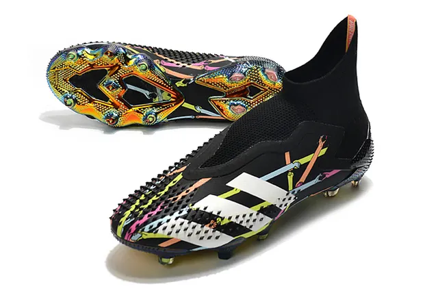 Adidas Negro Multicolor Alto Corte Ajuste Calcetín Parte Superior Asimétrico Cordones Jaula Suelo Firme Zapatos de Fútbol 6