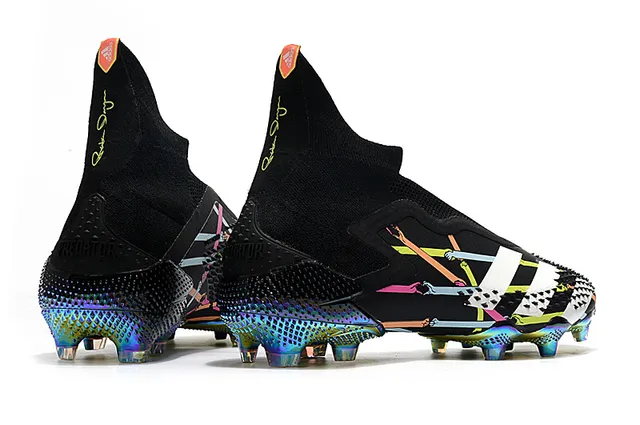 Adidas Negro Multicolor Alto Corte Ajuste Calcetín Parte Superior Asimétrico Cordones Jaula Suelo Firme Zapatos de Fútbol 7
