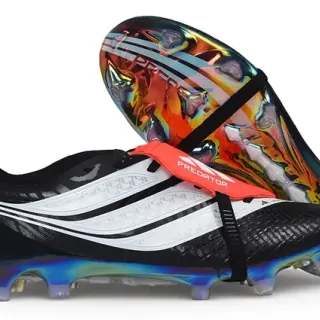 Adidas Black Multicolor Laceless Strap Closure Iridescent Holographic Heel Firm-Ground Soccer Shoes