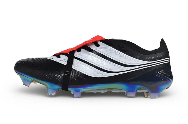 Adidas Black Multicolor Laceless Strap Closure Iridescent Holographic Heel Firm-Ground Soccer Shoes 7