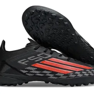 Adidas Black Red Low-Cut Synthetic Upper Asymmetric Lacing Artificial-Grass Soccer Shoes