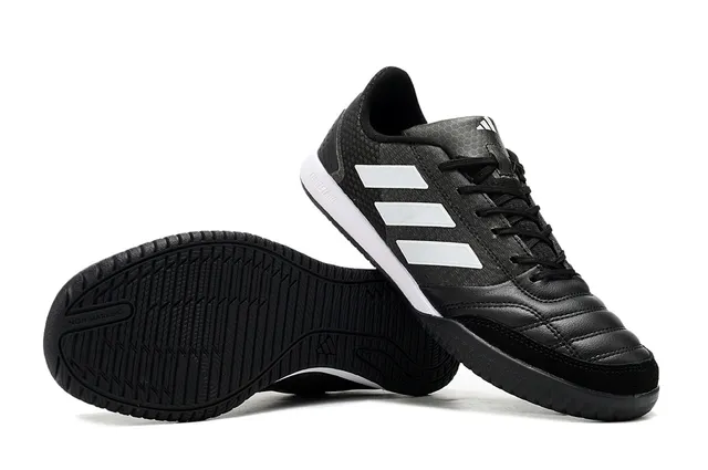 Adidas Chaussures de football indoor noir blanc cuir matelassé orteil tige maille 5