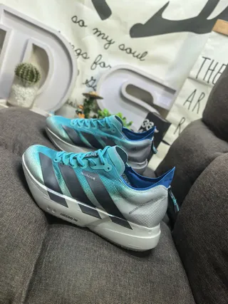 Adidas Blue Gray Gradient Turquoise Upper Mesh Overlay Running Shoes 7