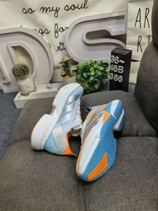 Adidas Blue Orange Sculpted Midsole Reflective Silver Panels Sneakers 6