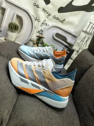 Adidas Blue Orange Sculpted Midsole Reflective Silver Panels Sneakers 7