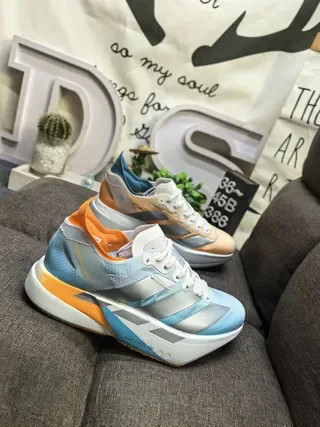 Adidas Blue Orange Sculpted Midsole Reflective Silver Panels Sneakers 9