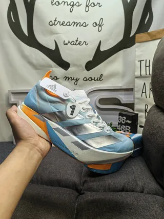 Adidas Zapatillas de running azul naranja silueta de carreras simplificada malla superior ingenieril 5