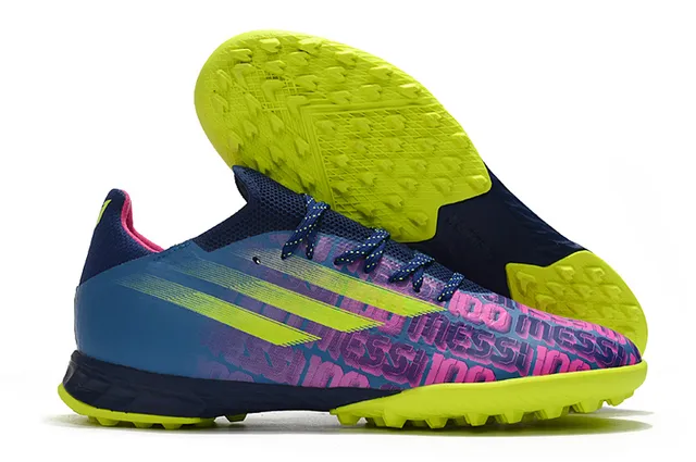 Adidas Azul Rosa Tênis de Futebol com Upper de Malha Leve Sistema de Cadarço Assimétrico Gramado Artificial 7