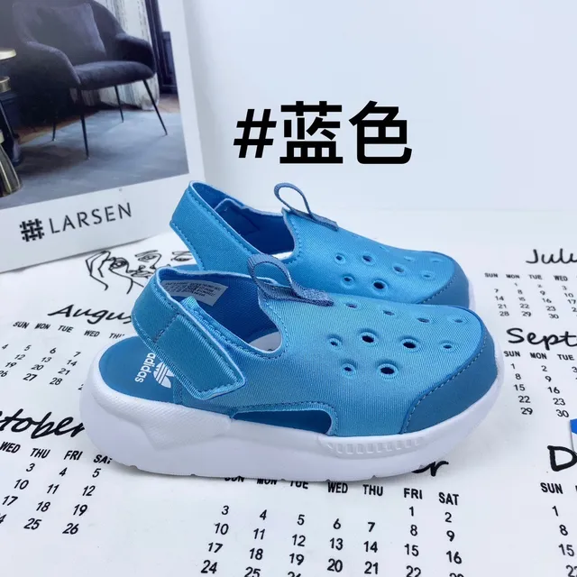 Adidas Blue White Perforated Mesh Upper T-Strap Closure Casual Sandals 3