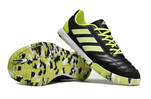 Adidas Copa Black Green Chaussures de football indoor à empeigne en cuir et mesh à col bas 4