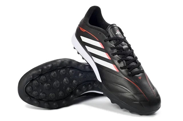 Adidas Copa Preto Branco Upper Sintético Três Rayas Branding Lateral Turf Sapatos de Futebol 4