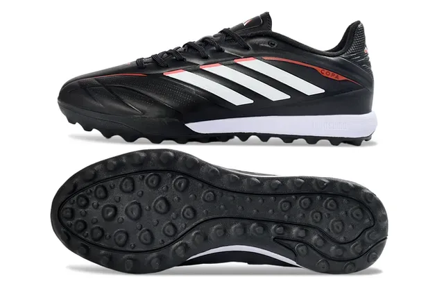 Adidas Copa Preto Branco Upper Sintético Três Rayas Branding Lateral Turf Sapatos de Futebol 6