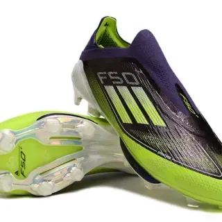 Adidas F50 Green Purple Sock-Fit Collar Gradient Black-To-Lime Upper Firm-Ground Soccer Shoes