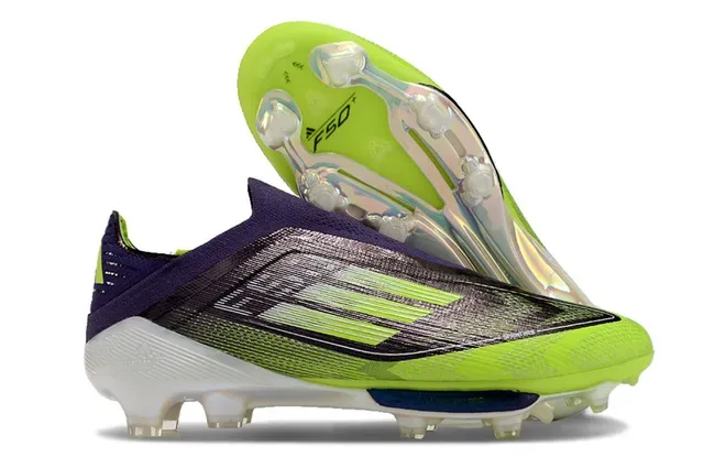 Adidas F50 Verde Púrpura Collar de Calcetín Gradiente Negro a Lima Superior Firm-Ground Zapatos de Fútbol 5