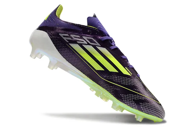 Adidas F50 Purple Green Low-Cut Synthetic Upper Neon Lime Stripe Detailing Firm-Ground Soccer Shoes 2