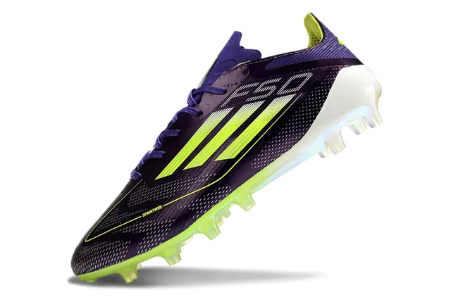 Adidas F50 Purple Green Low-Cut Synthetic Upper Neon Lime Stripe Detailing Firm-Ground Soccer Shoes 3