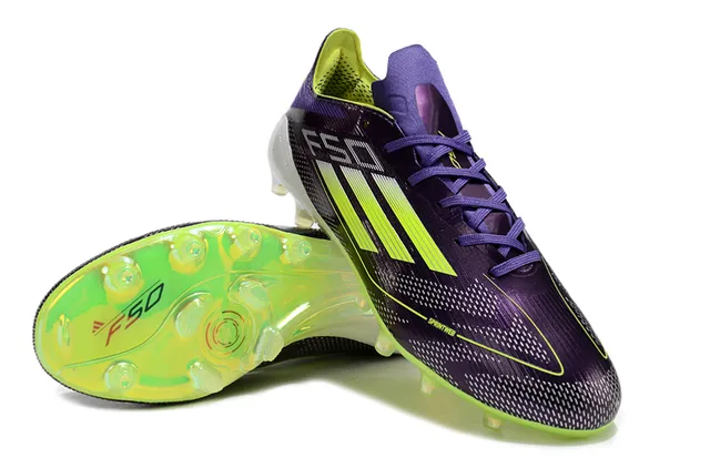 Adidas F50 Purple Green Low-Cut Synthetic Upper Neon Lime Stripe Detailing Firm-Ground Soccer Shoes 4