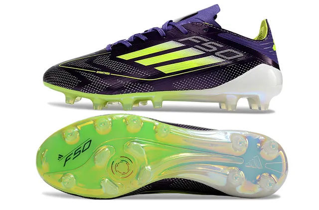 Adidas F50 Purple Green Low-Cut Synthetic Upper Neon Lime Stripe Detailing Firm-Ground Soccer Shoes 6