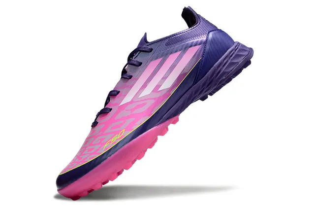 Adidas F50 Botas de Futebol Turf Roxo Rosa Low-Cut Upper Sintético com Três Rayas Superpostas 3