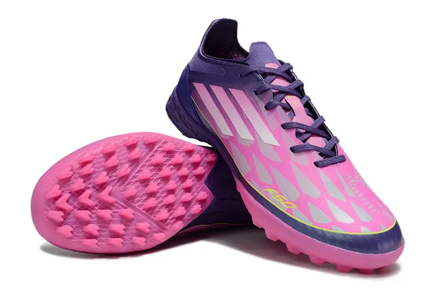 Adidas F50 Botas de Futebol Turf Roxo Rosa Low-Cut Upper Sintético com Três Rayas Superpostas 4