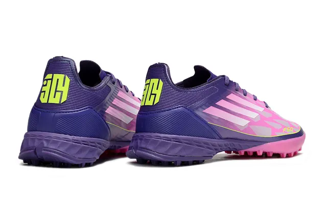 Adidas F50 Botas de Futebol Turf Roxo Rosa Low-Cut Upper Sintético com Três Rayas Superpostas 5