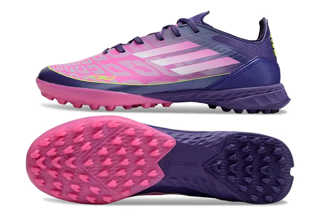 Adidas F50 Botas de Futebol Turf Roxo Rosa Low-Cut Upper Sintético com Três Rayas Superpostas 6